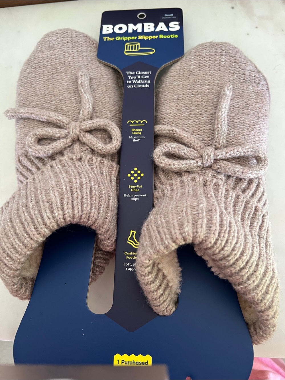 Bombas Gripper Slipper Booties in Light Taupe NWT